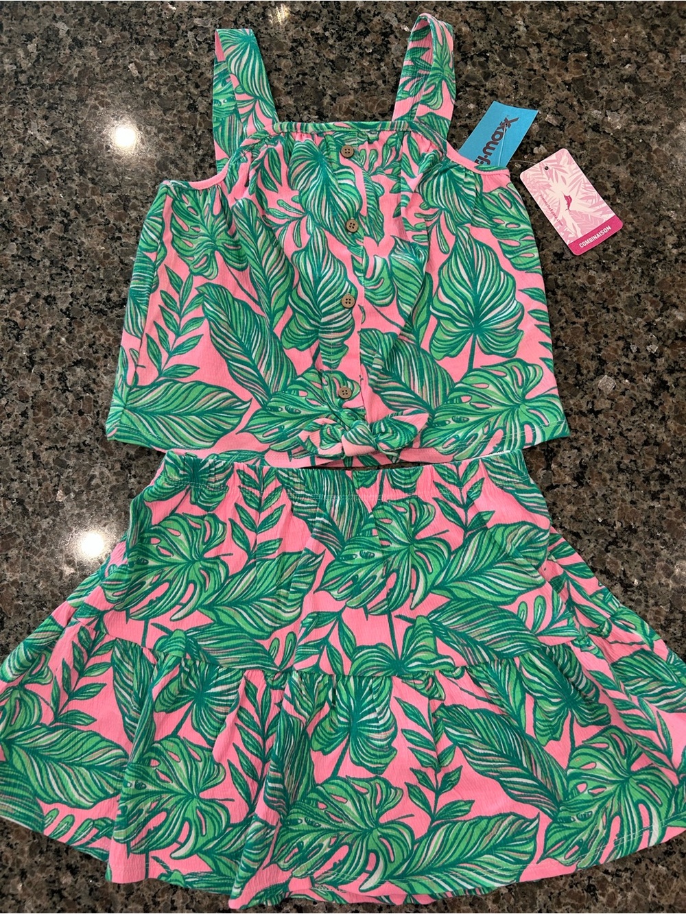 Tommy Bahama Pink & Green Tropical Leaf Girls Skort Set
